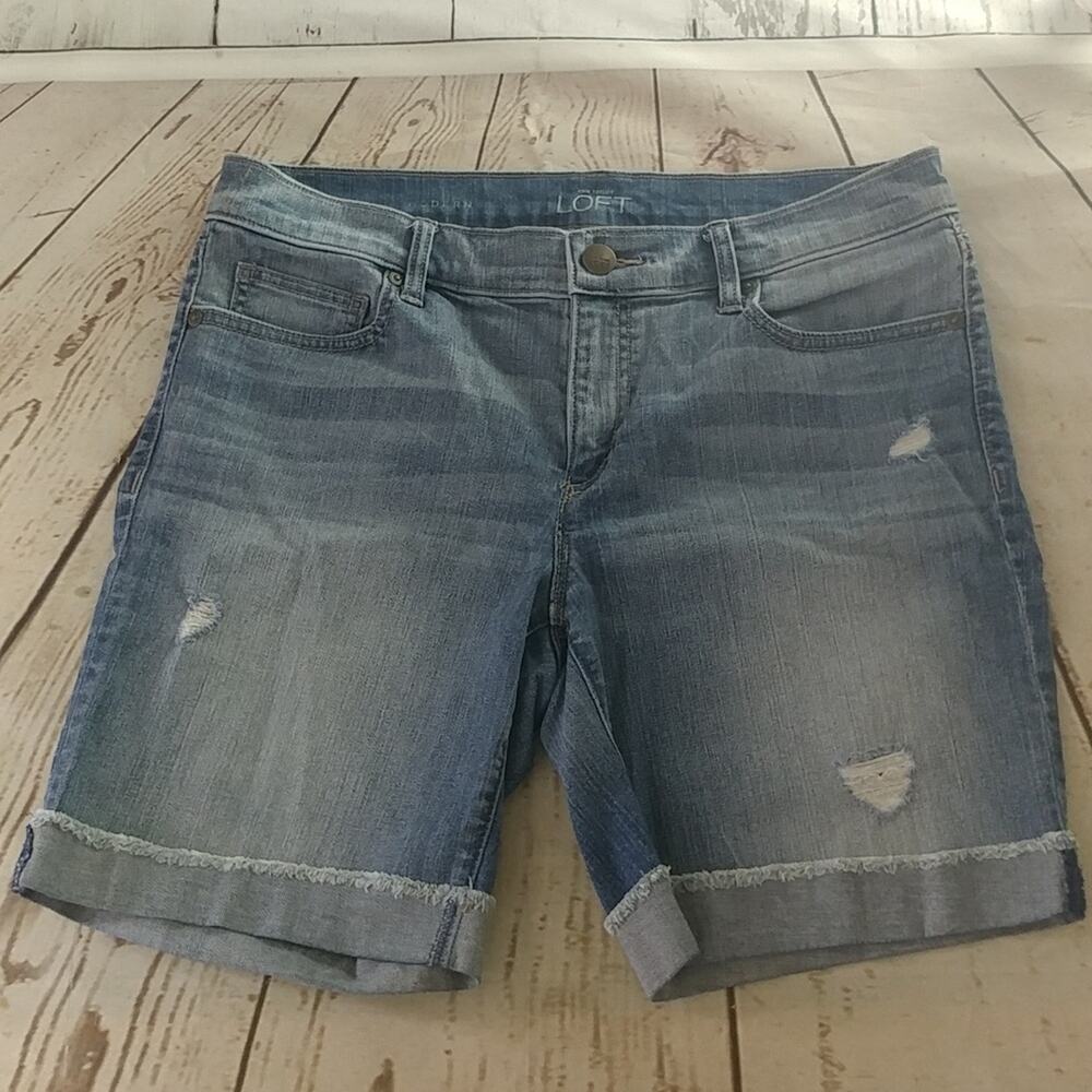 Ann Taylor LOFT Modern Distressed Jean Shorts Blue‎